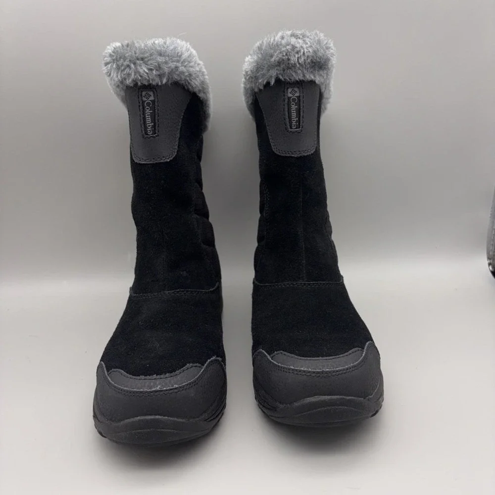 Columbia Winter Boots Women 7 Black Maiden II Quilted Waterproof Faux Fur Trim